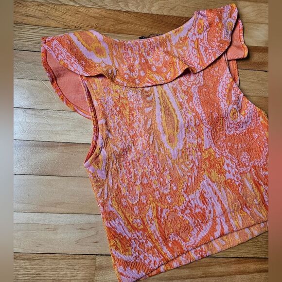 Zara Orange Paisley Women's Top - Picture 7 of 8